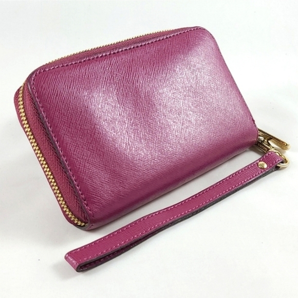 Michael Kors Women's Jet Set Fuchsia Gold Zip Around Leather Wristlet  Wallet - Picture 2 of 11